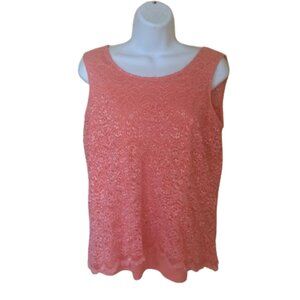 ---  Orange Peach Salmon Pink Lace Overlay Sleeveless Top Tank Size Large